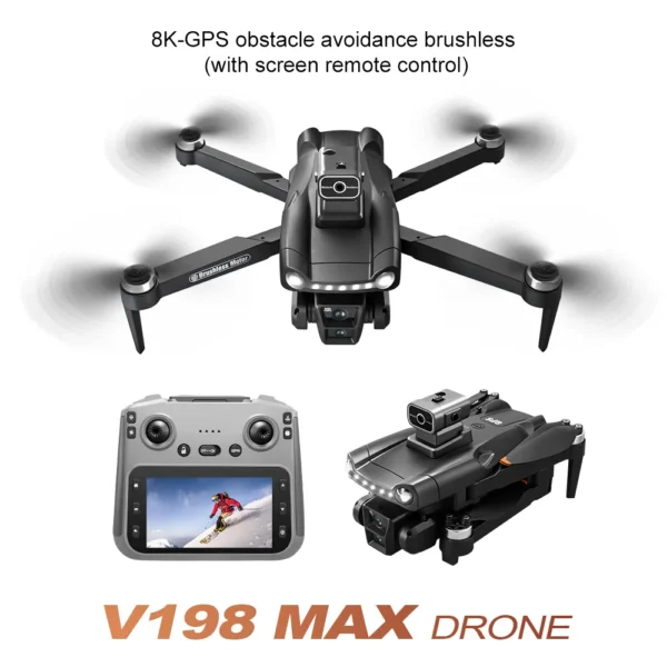 For Xiaomi V198GPS Drone ESC 8K Profesional HD Camera Brushless Obstacle Avoidance Aerial Optical Foldable Quadcopter Mini Dron - Image 2
