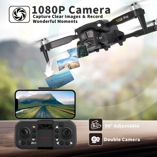TD12Pro 5GHz WIFI FPV Drone With 1080p HD Camera, 2 Batteries 360° Flip RC Quadcopter Professional Brushless Motor UAV CO - Image 2