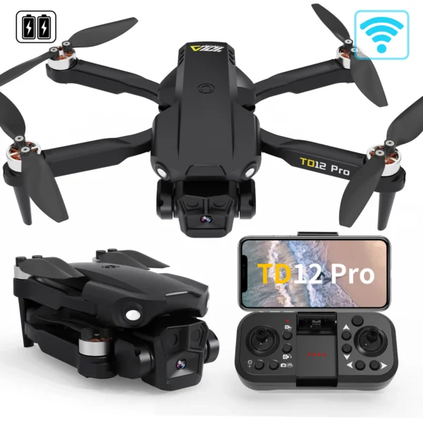 TD12Pro 5GHz WIFI FPV Drone With 1080p HD Camera, 2 Batteries 360° Flip RC Quadcopter Professional Brushless Motor UAV CO